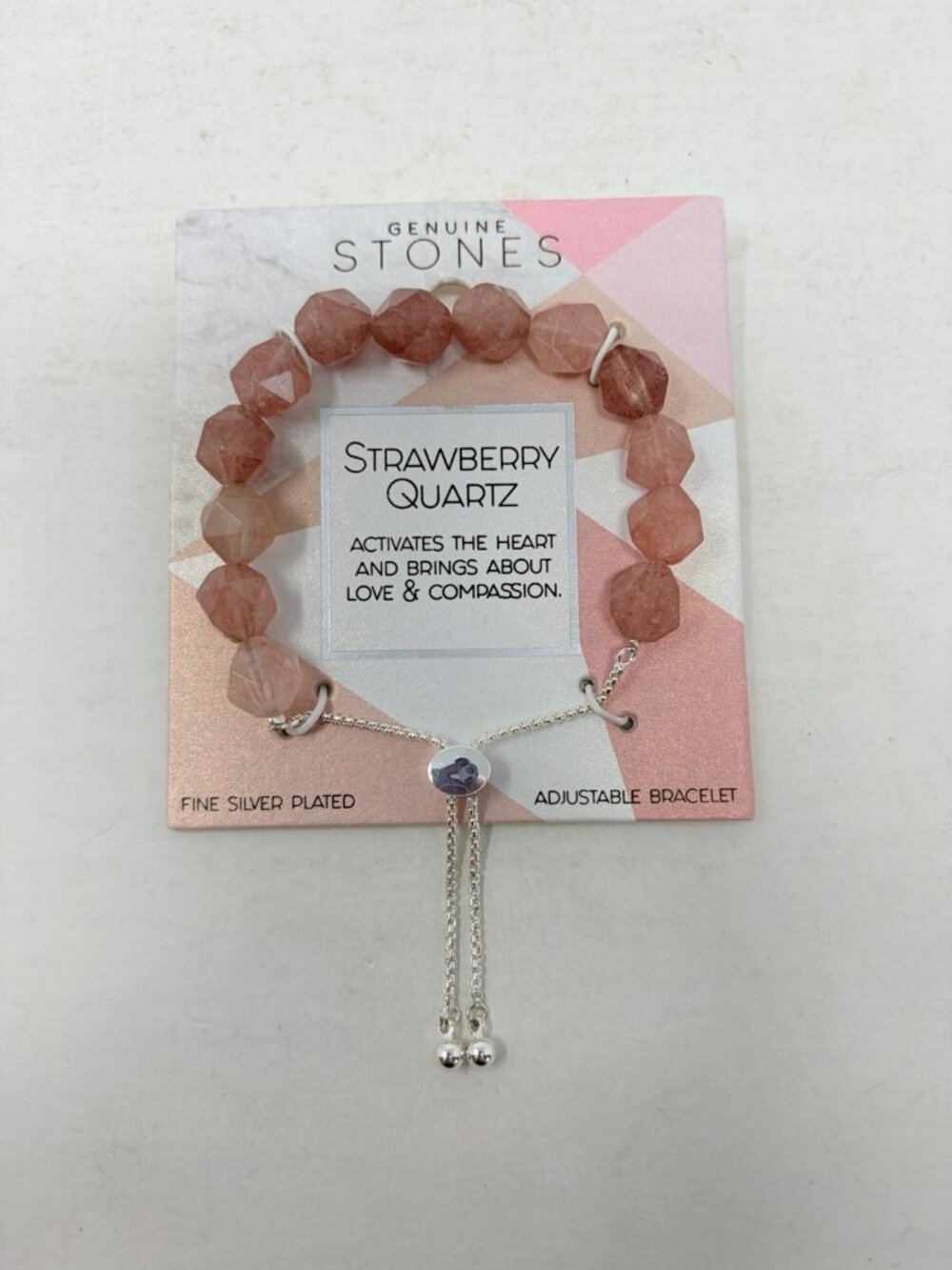 Genuine Stones Strawberry Quartz Silver Plated Bolo Adjustable Bracelet 5558